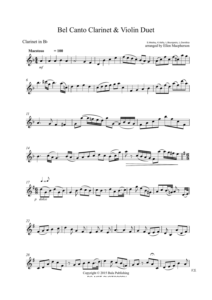 Bel Canto Violin and Clarinet Duet Clarinet Duet scores gallery preview page 3
