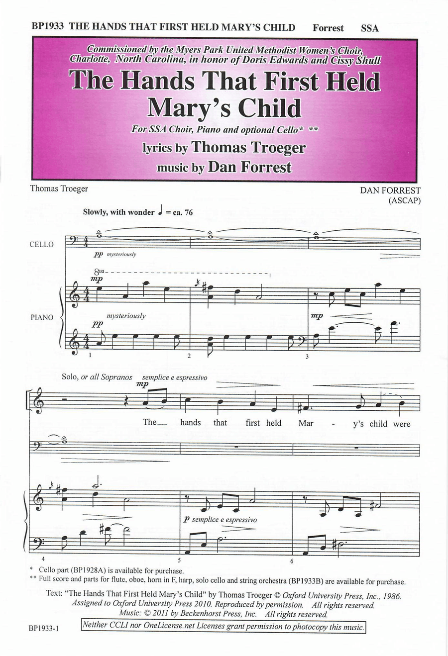 The Hands That First Held Mary's Child - SSA SSA scores gallery preview page 1