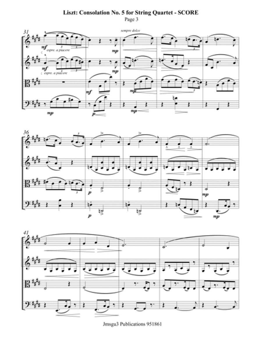 Liszt: Consolation No. 5 for String Quartet image number null