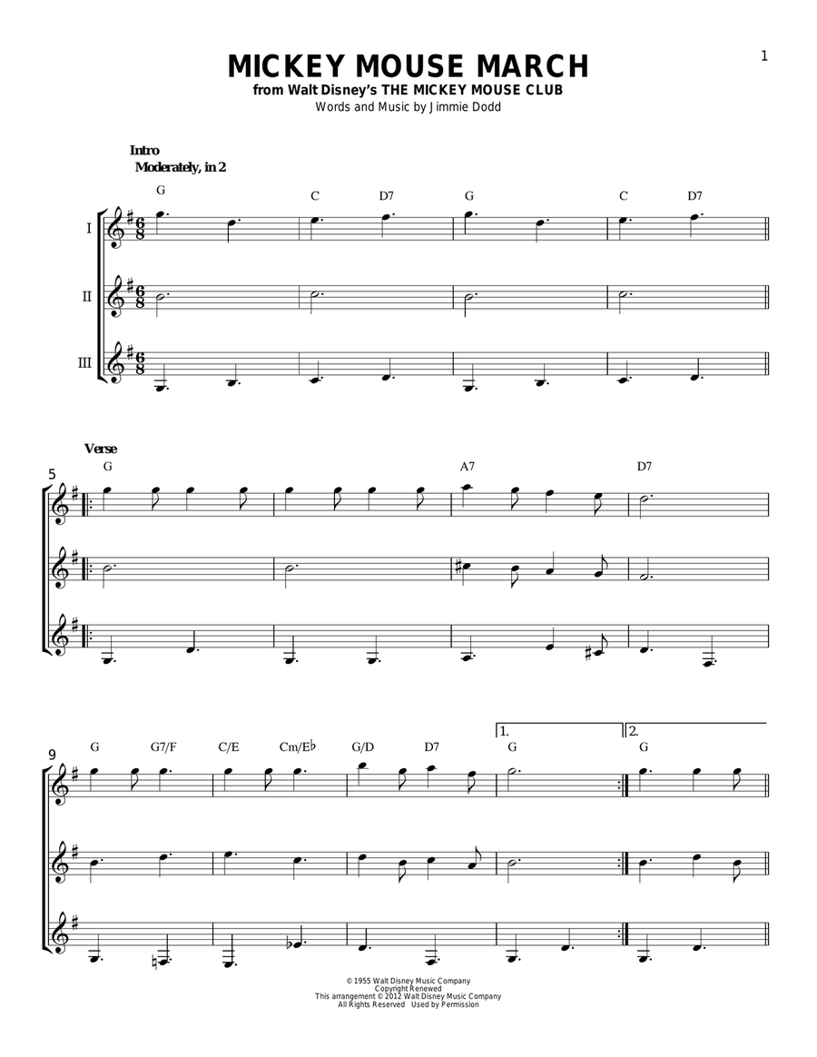 Mickey Mouse March (from The Mickey Mouse Club) Guitar Ensemble scores gallery preview page 1