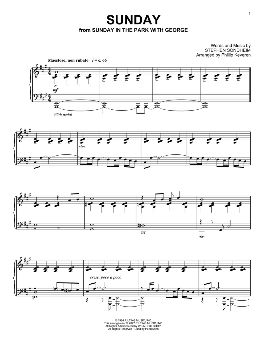 Sunday (from Sunday In The Park With George) (arr. Phillip Keveren) Sunday (from Sunday In The Park With George) (arr. Phillip Keveren) Piano Solo scores gallery preview page 1