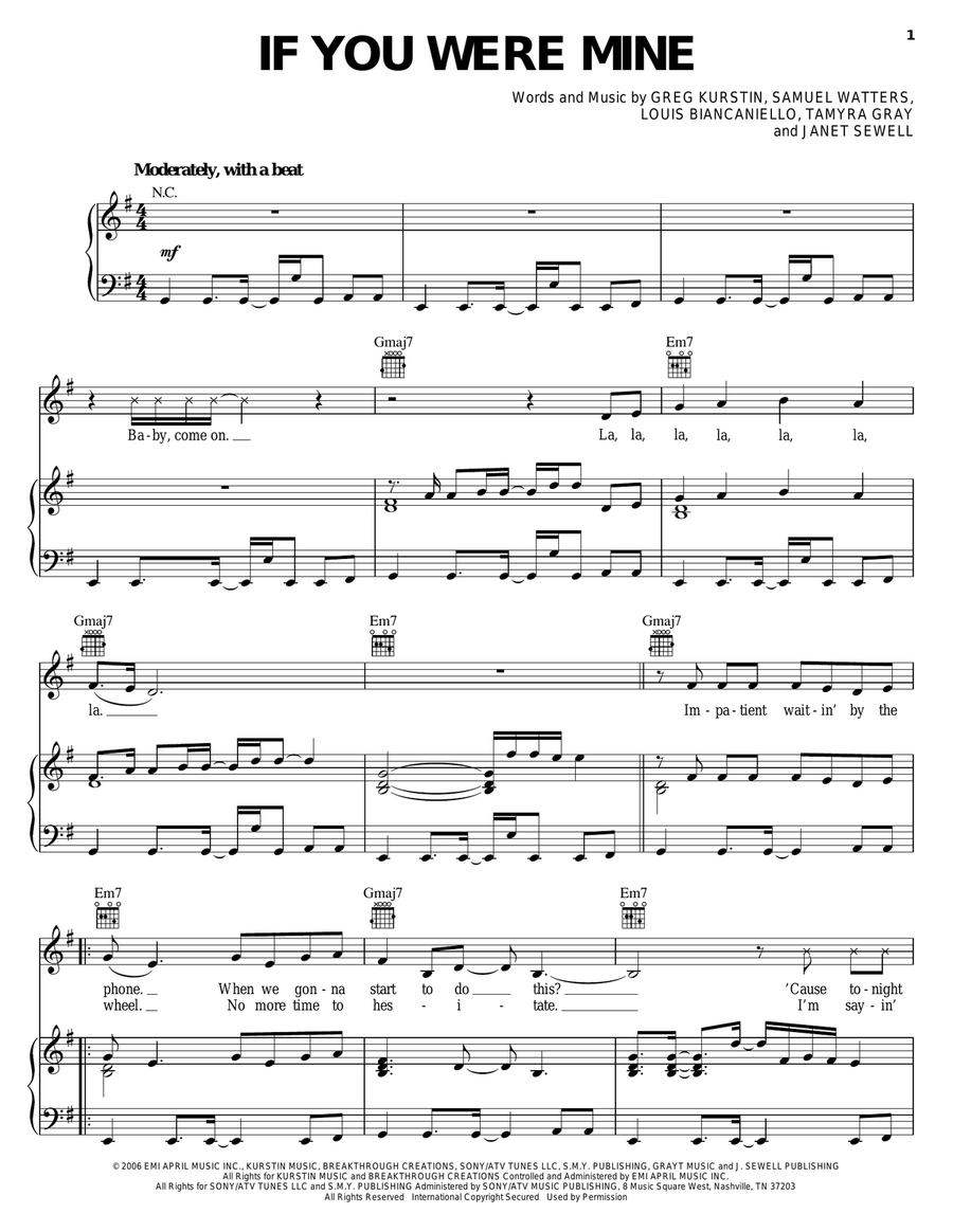 If You Were Mine Piano, Vocal, Guitar scores gallery preview page 1
