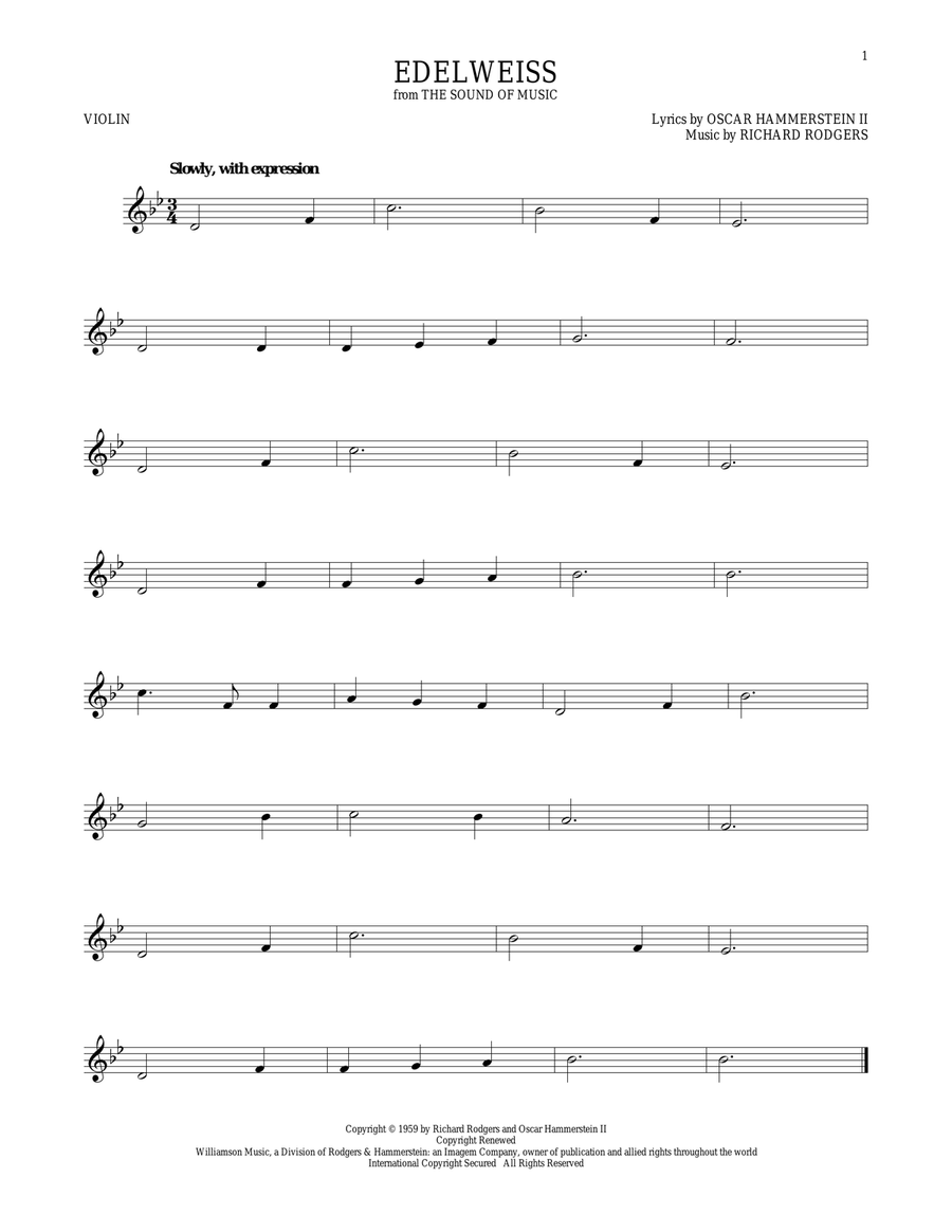 Edelweiss Violin Solo scores gallery preview page 1