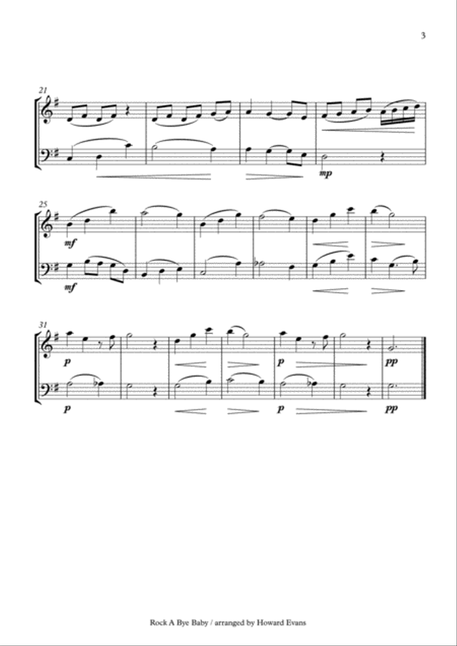 Rock A Bye Baby for Violin and Cello String Duet scores gallery preview page 3