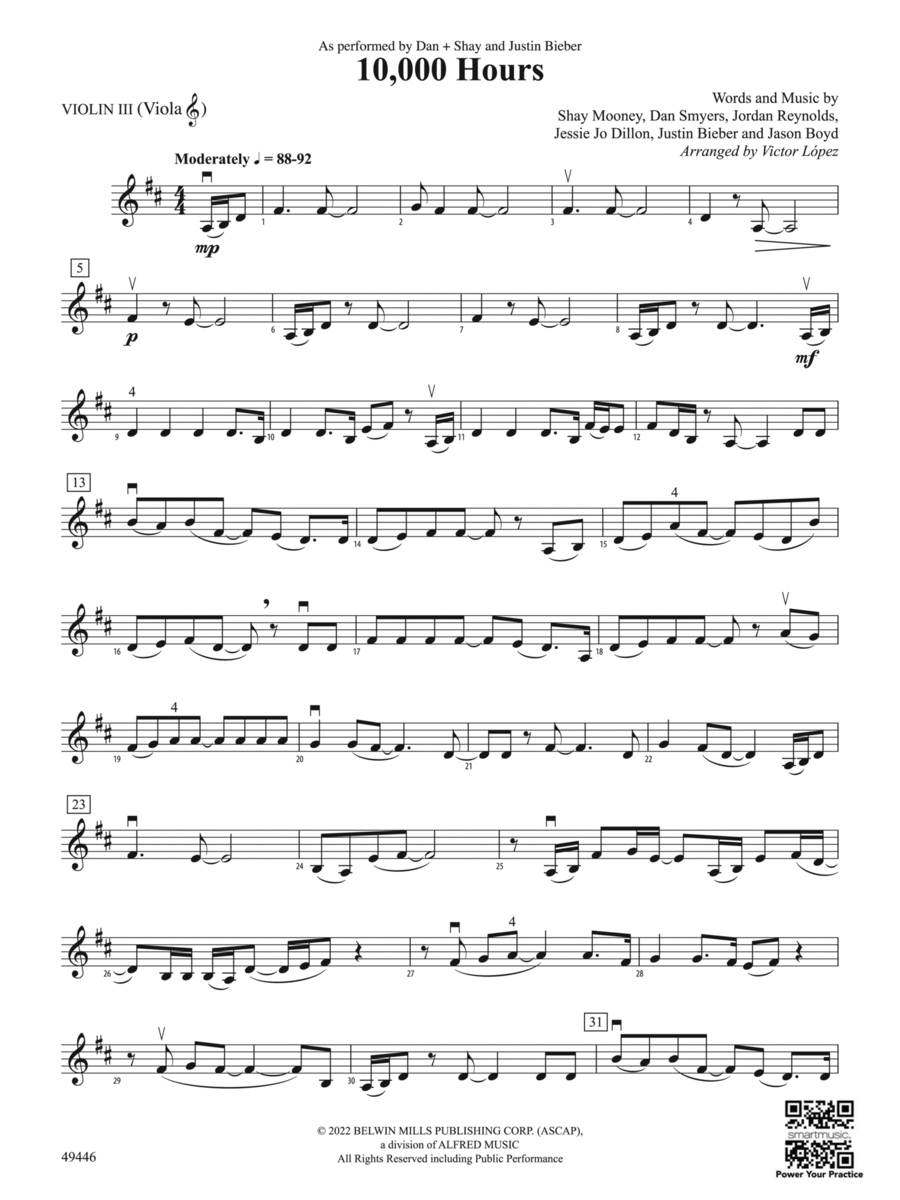 10,000 Hours: 3rd Violin (Viola [TC]) String Orchestra scores gallery preview page 1