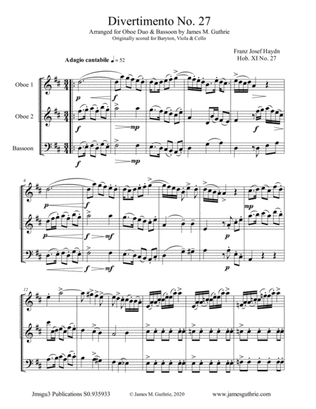 Haydn: Divertimento No. 27, Trio for Oboe Duo & Bassoon