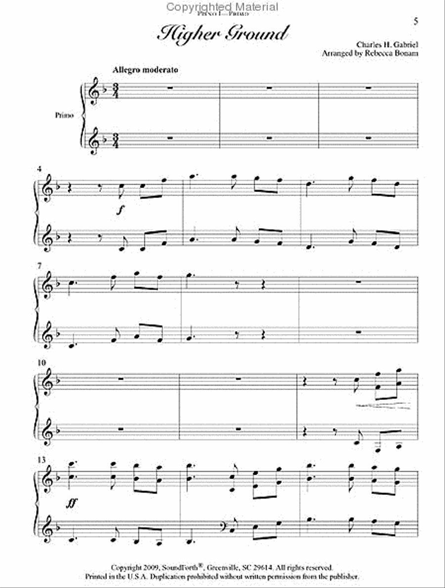 Higher Ground (inter piano quartets/8 hands, 2 pianos) Cello scores gallery preview page 3