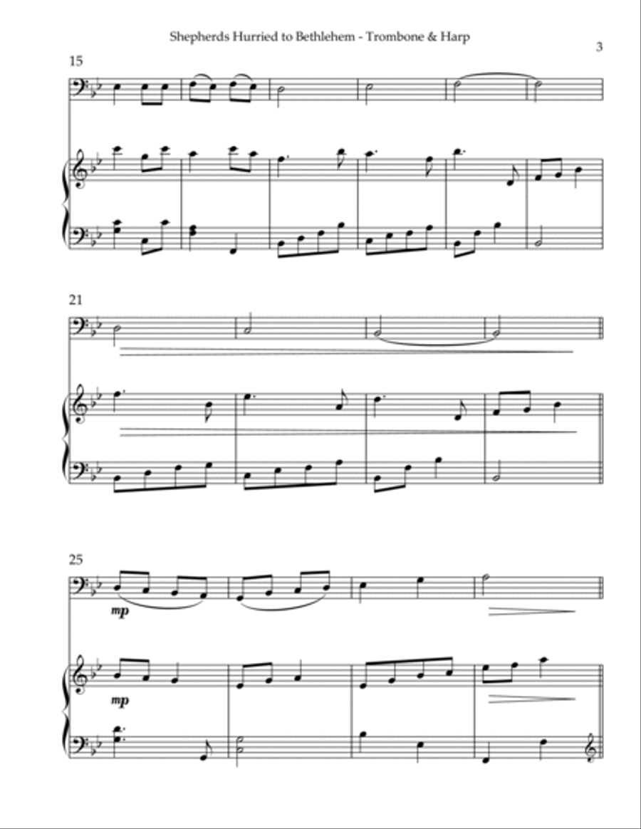 Shepherds Hurried to Bethlehem, Duet for Trombone & Harp Trombone Duet scores gallery preview page 3