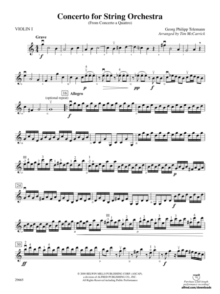 Concerto for String Orchestra (from Concerto a Quattro): 1st Violin