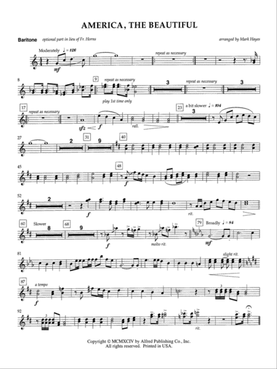 America, the Beautiful: Baritone T.C. Baritone Horn TC scores gallery preview page 1