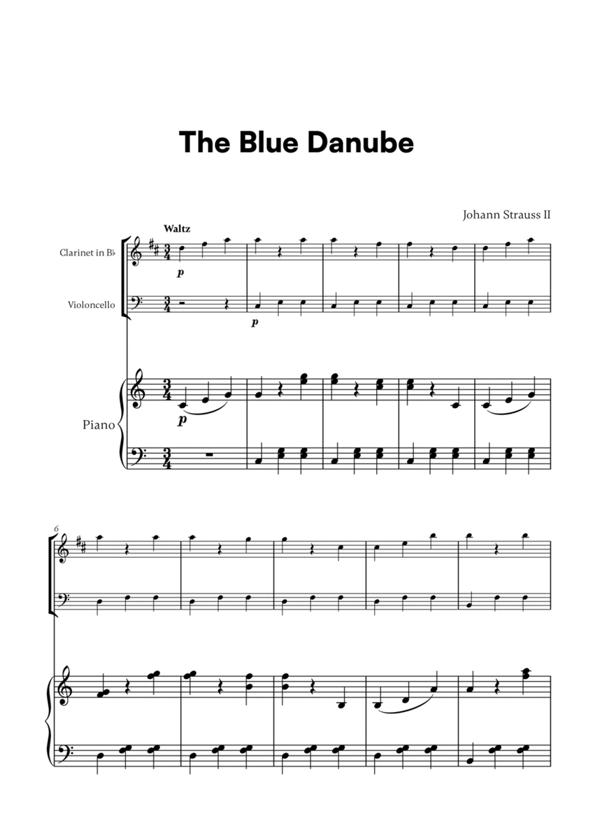 Johann Strauss II - The Blue Danube for Clarinet, Cello and Piano image number null