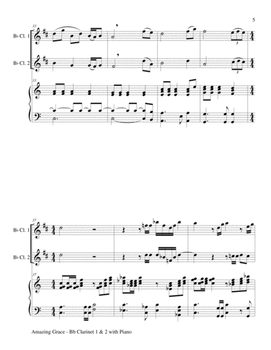 AMAZING GRACE (Bb Clarinet 1 & 2 with Piano - Score & Parts included) image number null