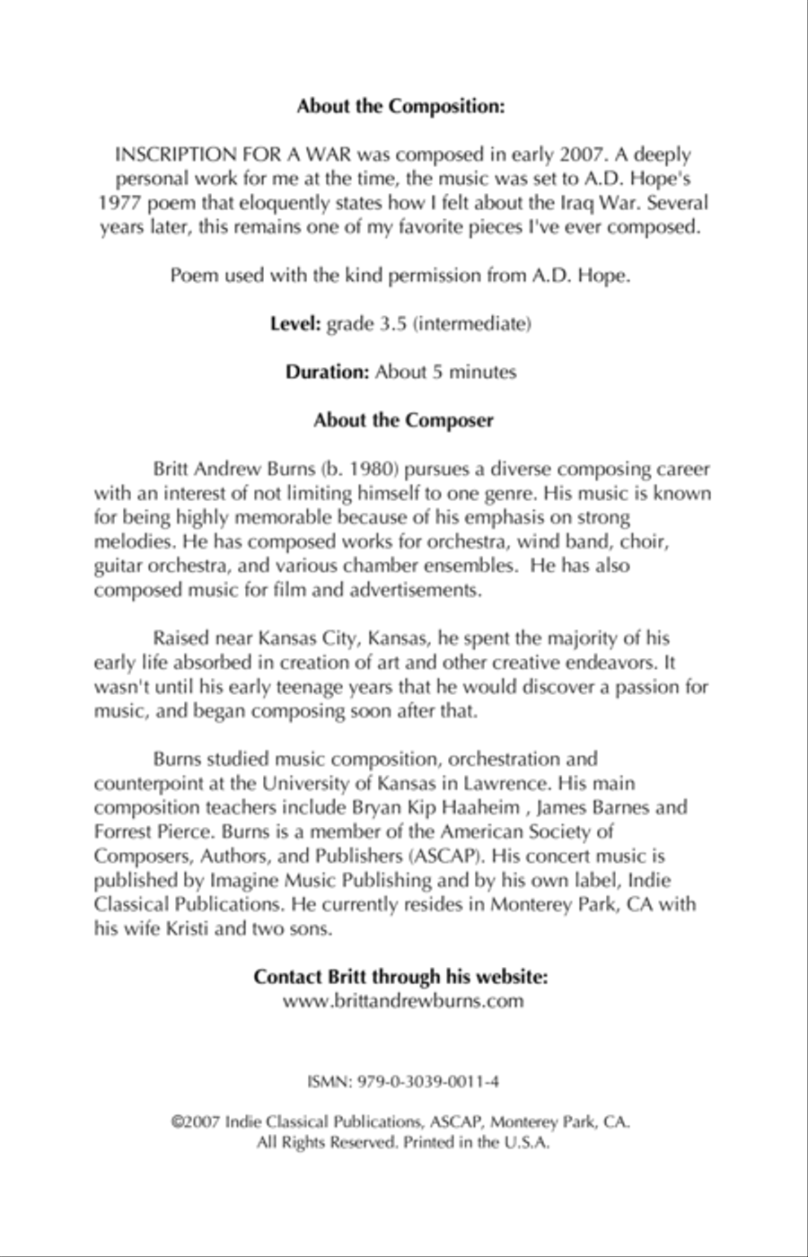 Inscription for a War - for SATB Choir & Piano 4-Part scores gallery preview page 2
