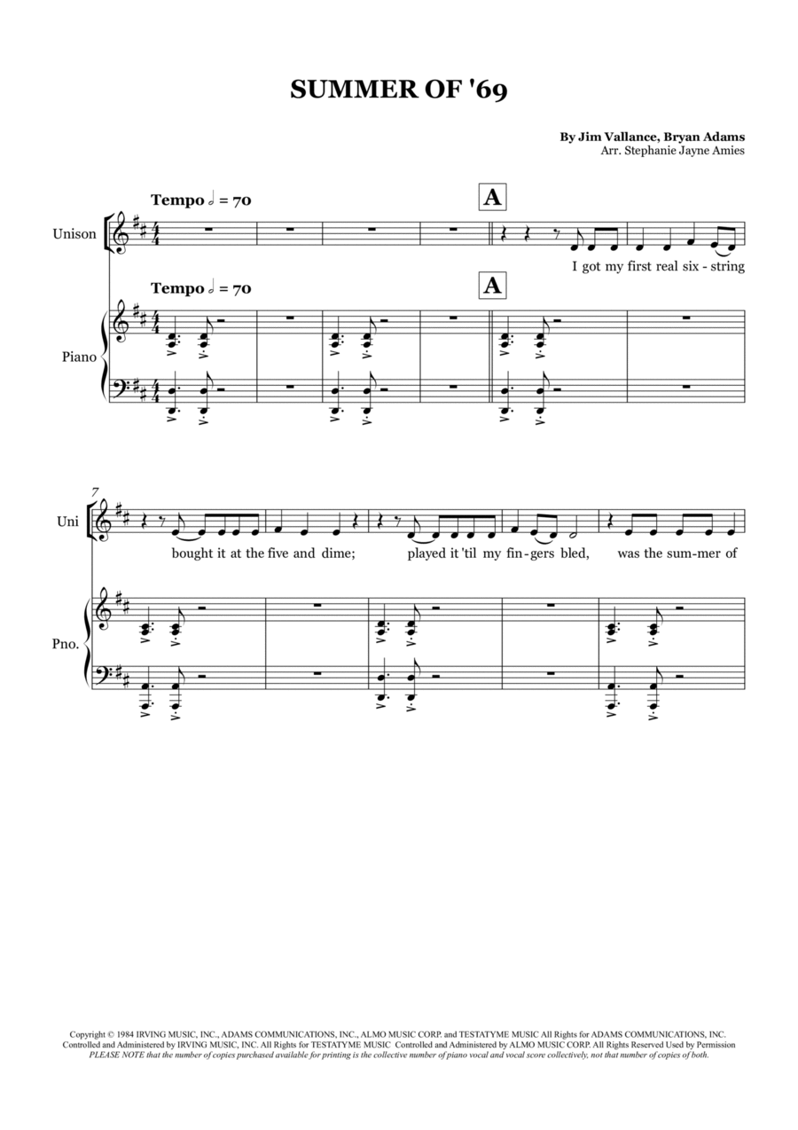 Summer Of '69 SSA scores gallery preview page 1
