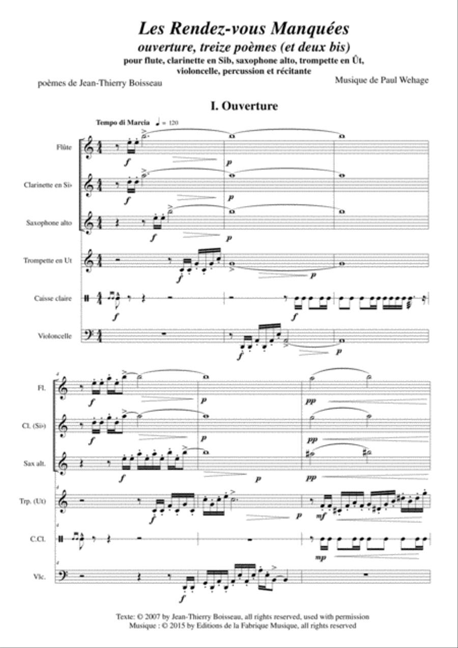 Paul Wehage: Les Rendez-vous Manqués for narrator and mixed ensemble Small Ensemble scores gallery preview page 4