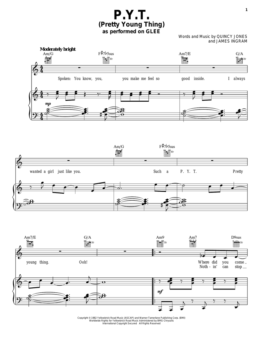 P.Y.T. (Pretty Young Thing) Piano, Vocal, Guitar scores gallery preview page 1