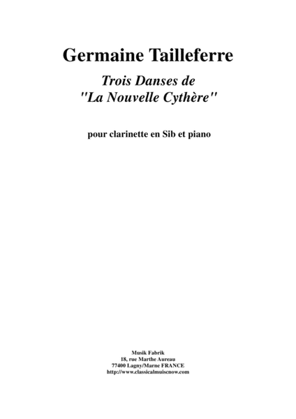 Germaine Tailleferre: Trois Danses de "La Nouvelle Cythère" for Bb clarinet and piano