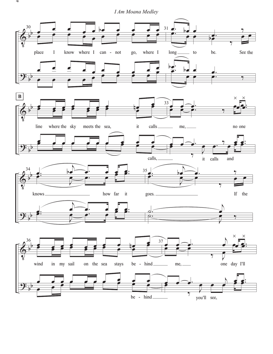 Medley: Tulou Tagaloa with How Far I'll Go, We Know The Way, I Am Moana (Song Of The Ancestors), ... 4-Part scores gallery preview page 4