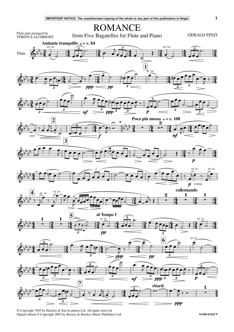 Romance (from Five Bagatelles For Flute And Piano) Flute Solo scores gallery preview page 1