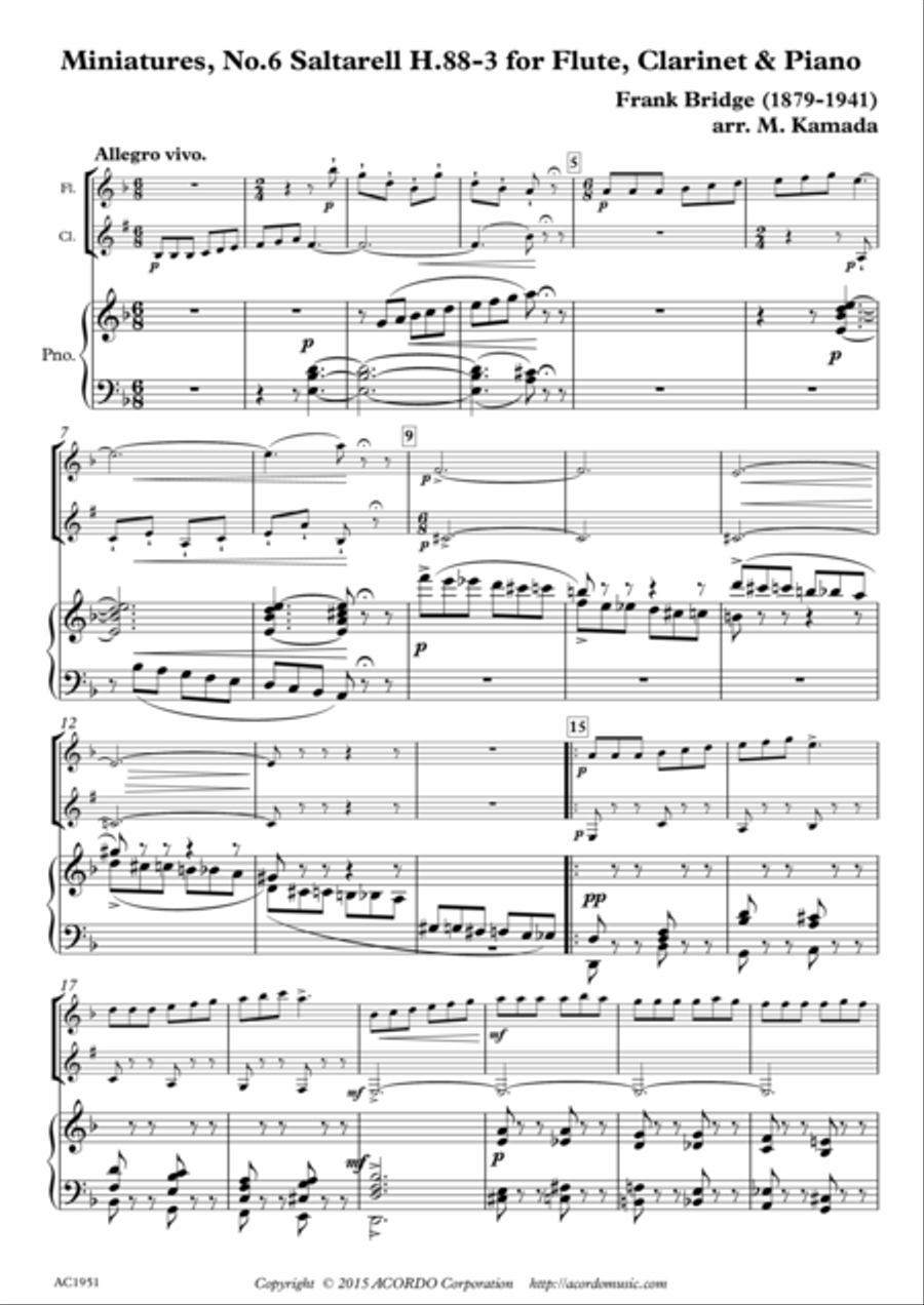 Miniatures, No.6 Saltarell H.88-3 for Flute, Clarinet & Piano Small Ensemble scores gallery preview page 1