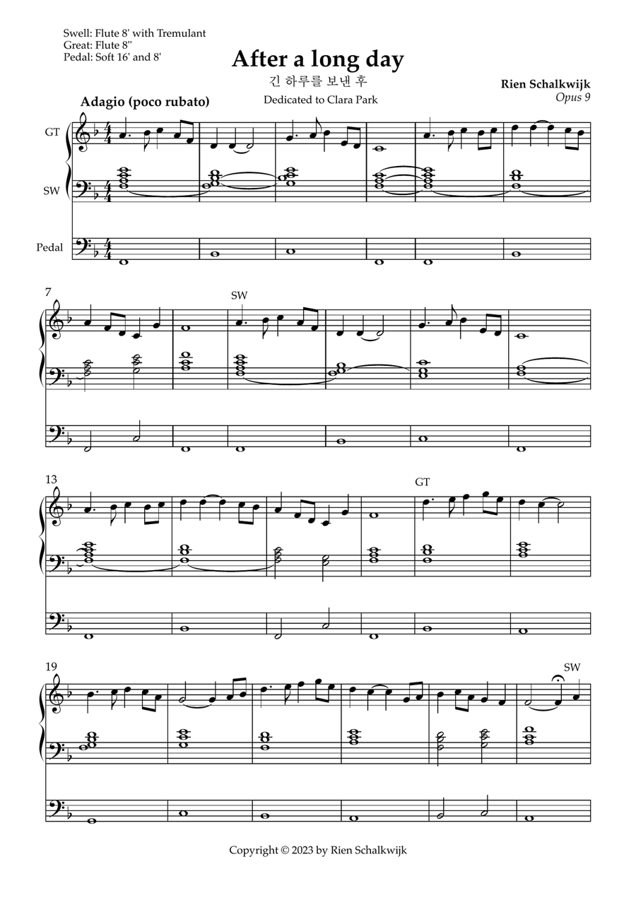 After a long day (for Organ), Opus 9 Organ Solo scores gallery preview page 1