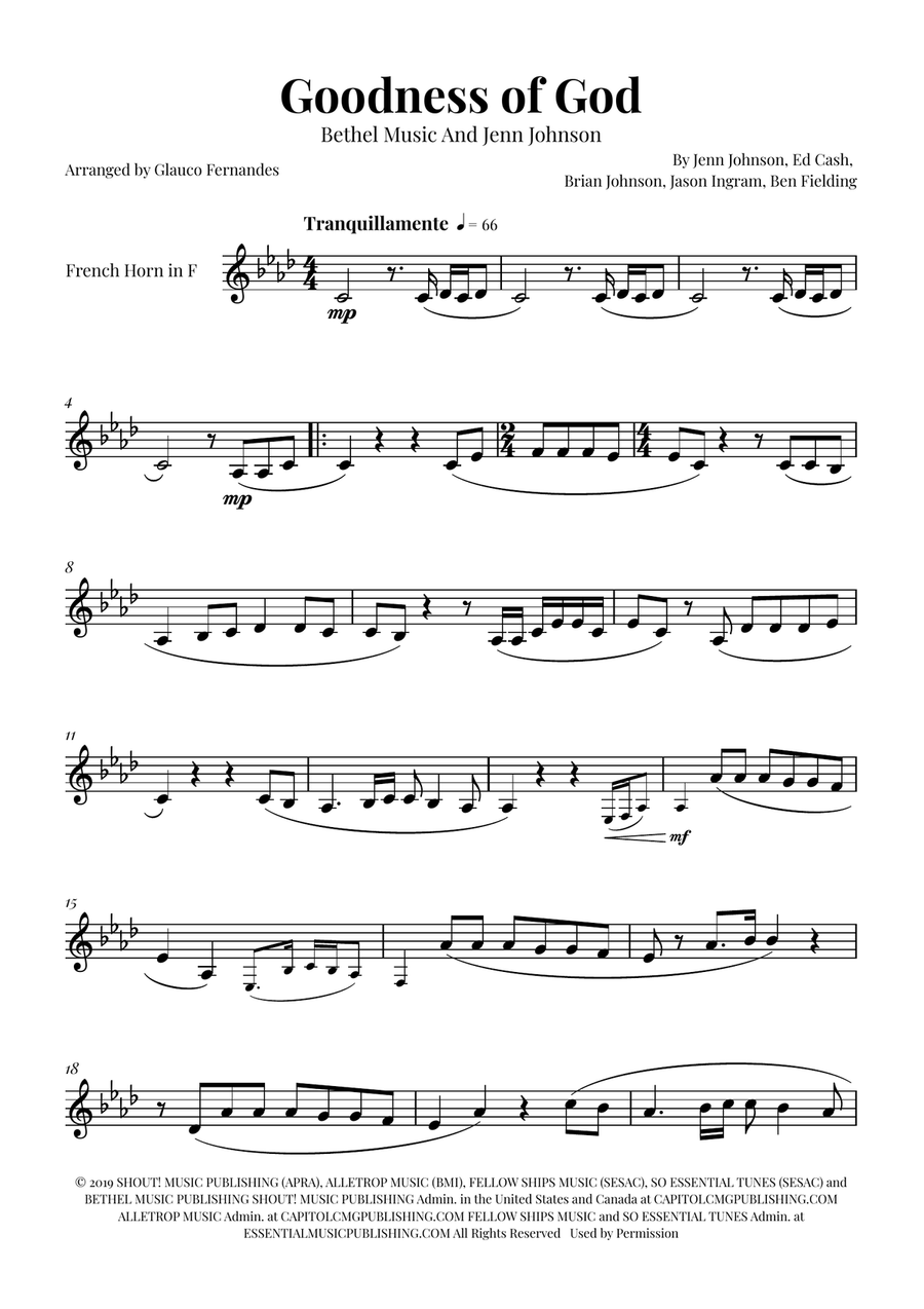 Goodness Of God Horn Solo scores gallery preview page 1