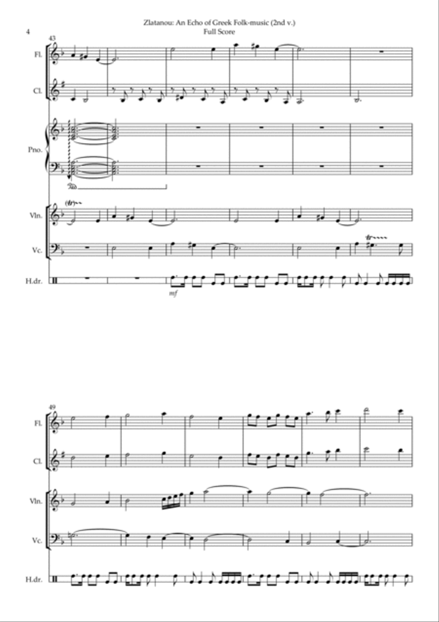 AN ECHO OG GREEK FOLK MUSIC, for chamber ens. Version 2 School and Community scores gallery preview page 4