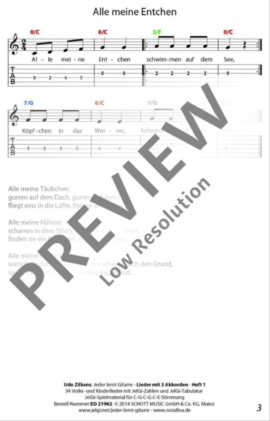 Jeder lernt Gitarre - Lieder mit 3 Akkorden Heft 1 Classical Guitar scores gallery preview page 4