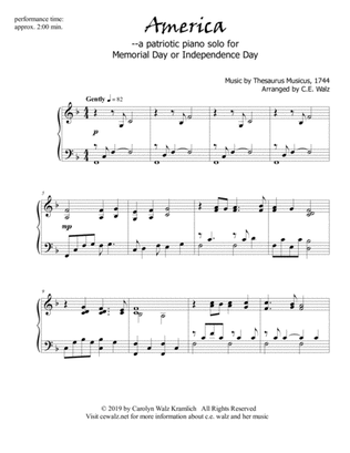 Book cover for America - a patriotic Memorial Day piano solo