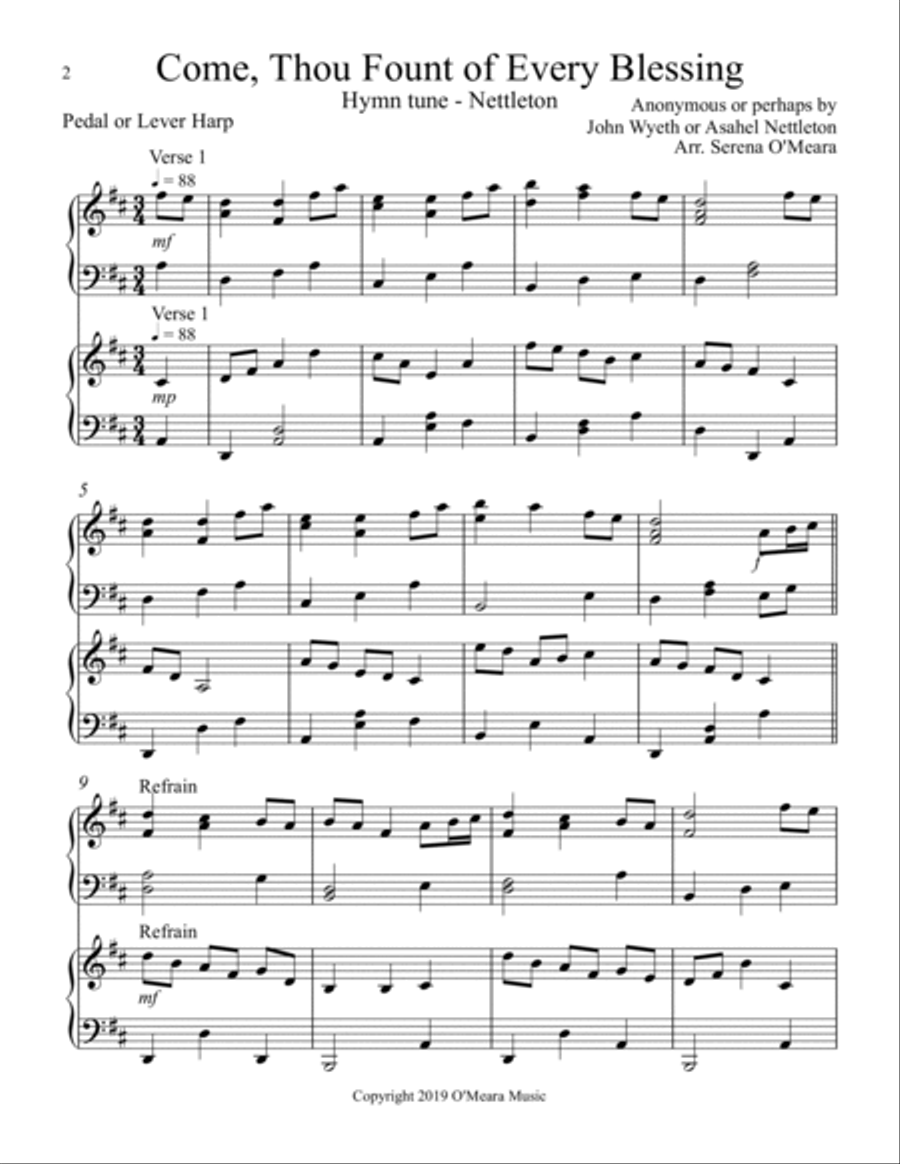 Come Thou Fount of Every Blessing, Harp Duet Celtic Harp scores gallery preview page 2