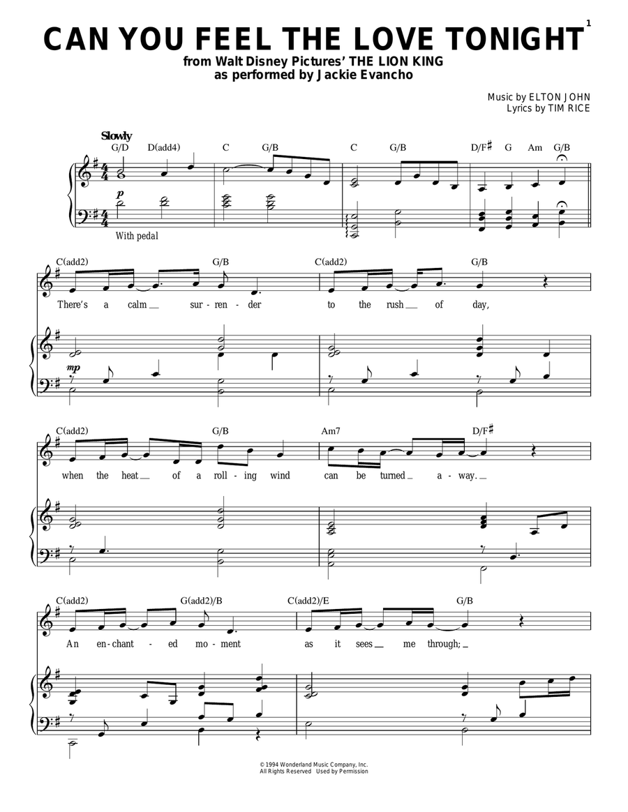Can You Feel The Love Tonight (from The Lion King) Piano, Vocal scores gallery preview page 1