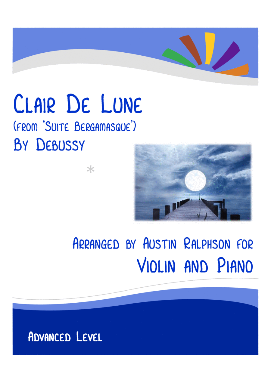 Clair De Lune (Debussy) - violin and piano with FREE BACKING TRACK Violin Solo scores gallery preview page 1