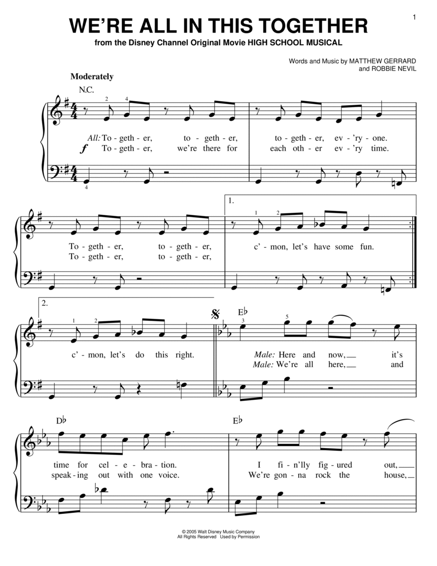 We're All In This Together (from High School Musical) Easy Piano scores gallery preview page 1