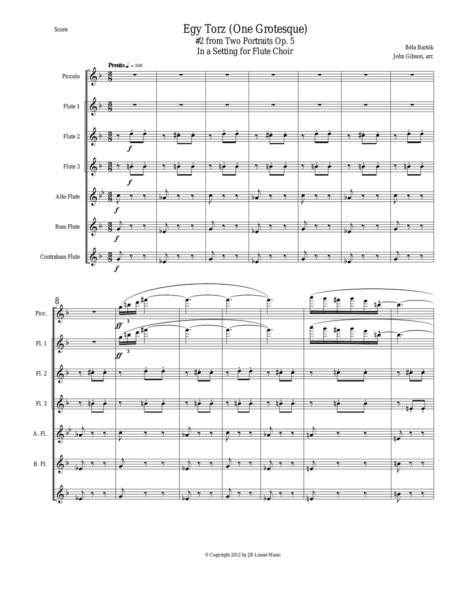 Bela Bartok - Egy Torz for Flute Choir by Bela Bartok Flute Choir - Digital Sheet Music
