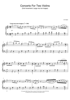 Book cover for Concerto For Two Violins (2nd movement: Largo ma non troppo)