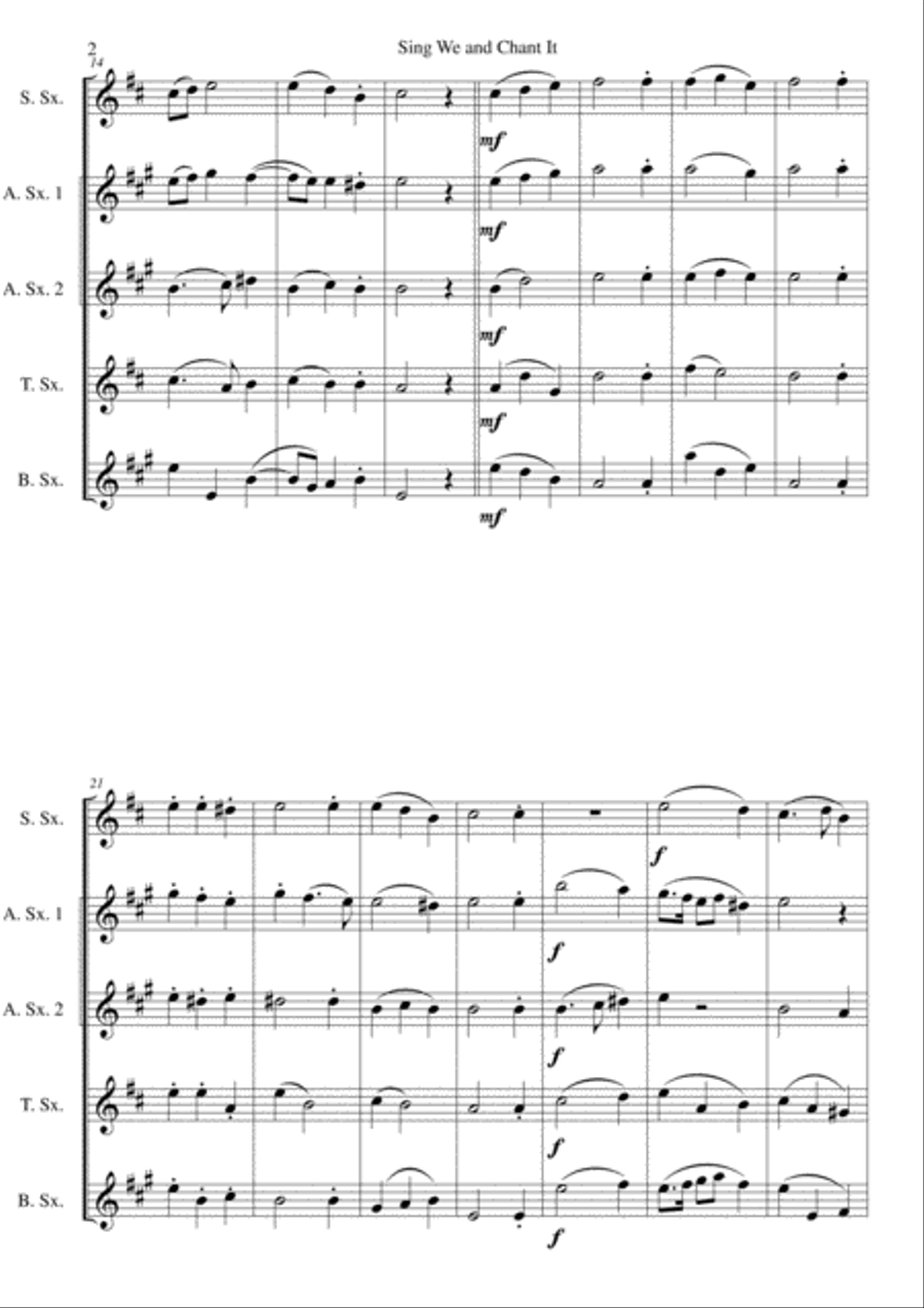 Sing we and chant it (with variations) for saxophone quintet Saxophone Quintet scores gallery preview page 2