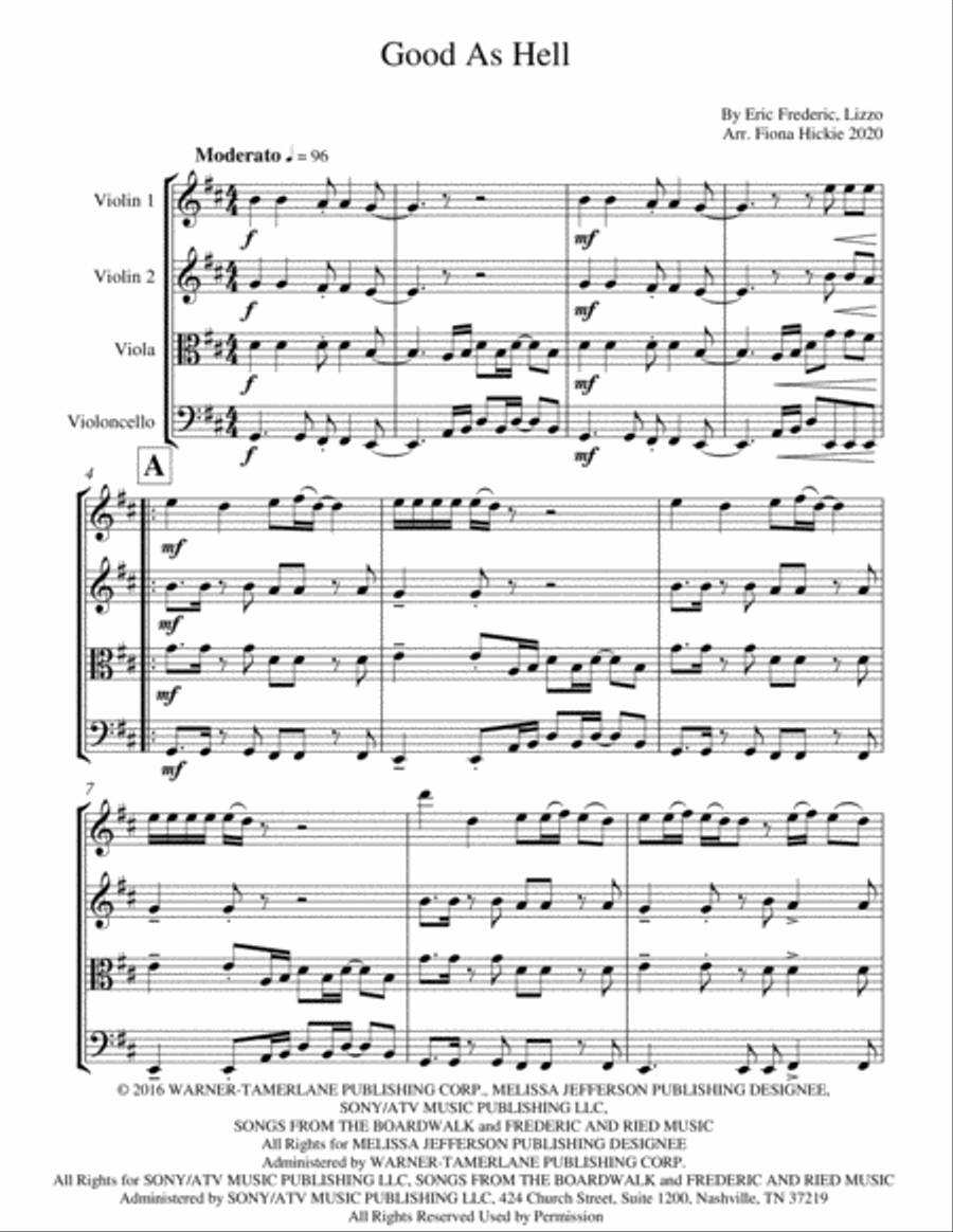Good As Hell String Quartet scores gallery preview page 1