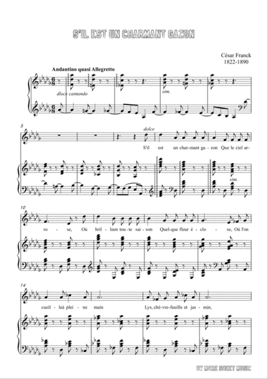 Franck-S'il est un charmant gazon in D flat Major,for voice and piano Voice Solo scores gallery preview page 3