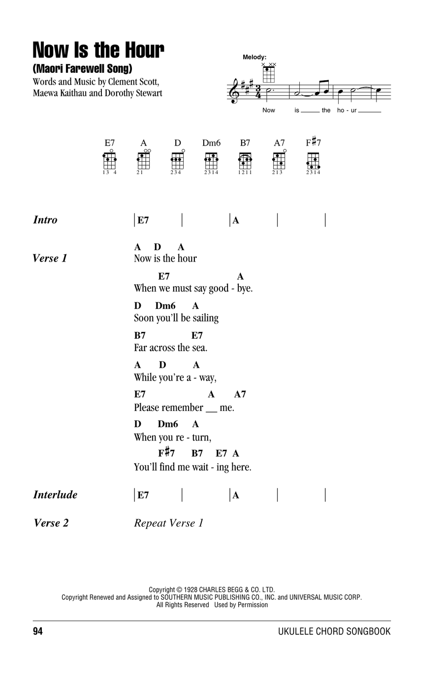 Now Is The Hour (Maori Farewell Song) Ukulele scores gallery preview page 1