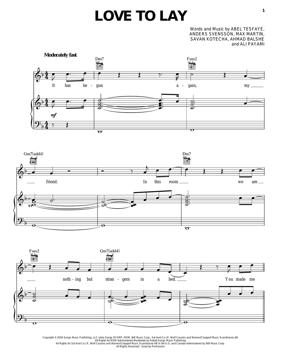 Love To Lay Piano, Vocal, Guitar scores gallery preview page 1