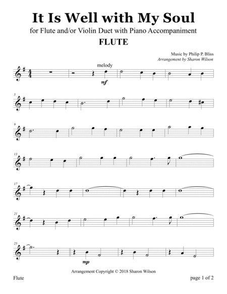 It Is Well (for Flute and/or Violin Duet with Piano accompaniment)