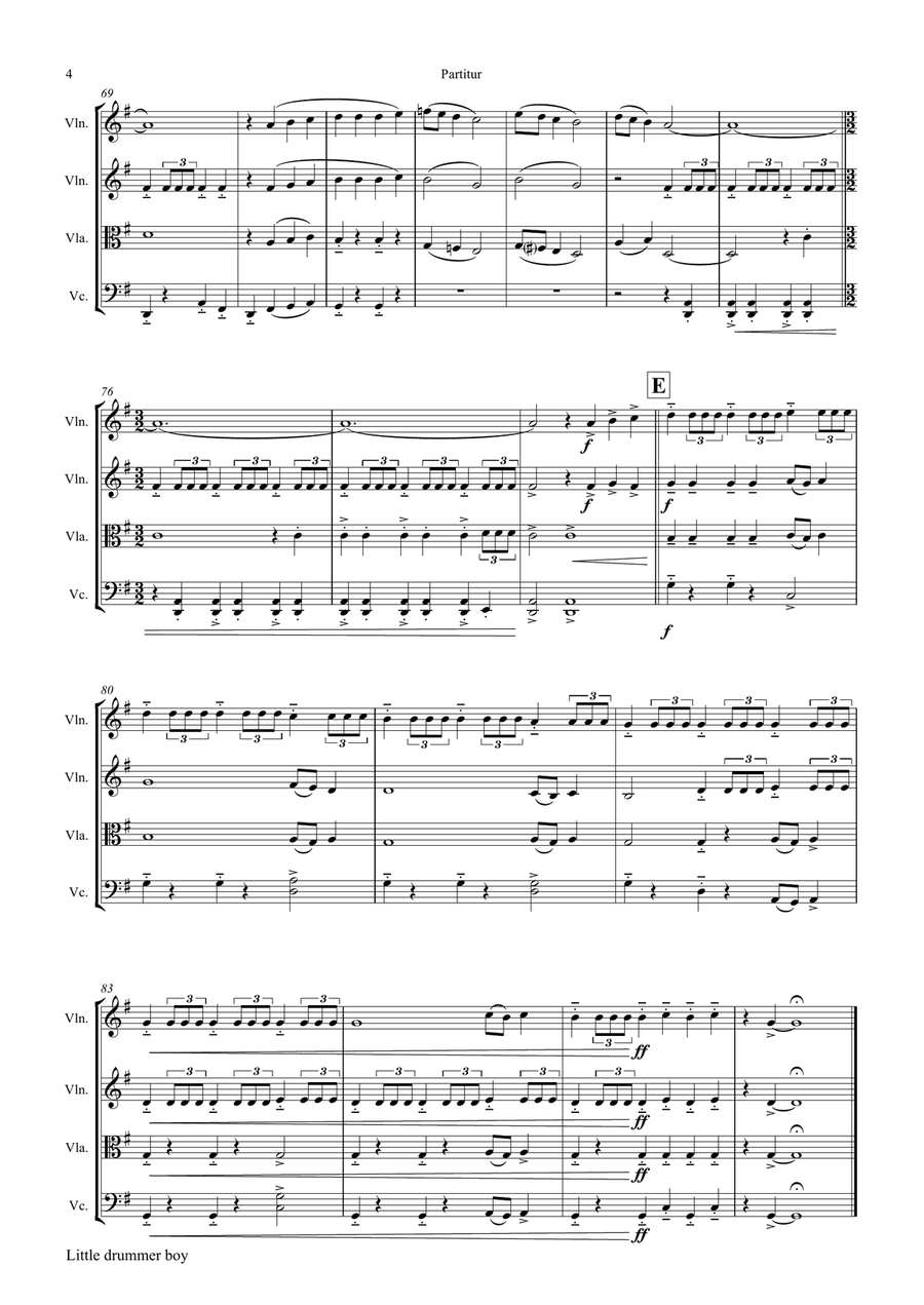 The Little Drummer Boy String Quartet scores gallery preview page 4
