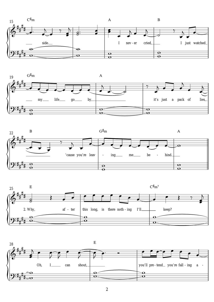 The Day You Went Away Easy Piano scores gallery preview page 2