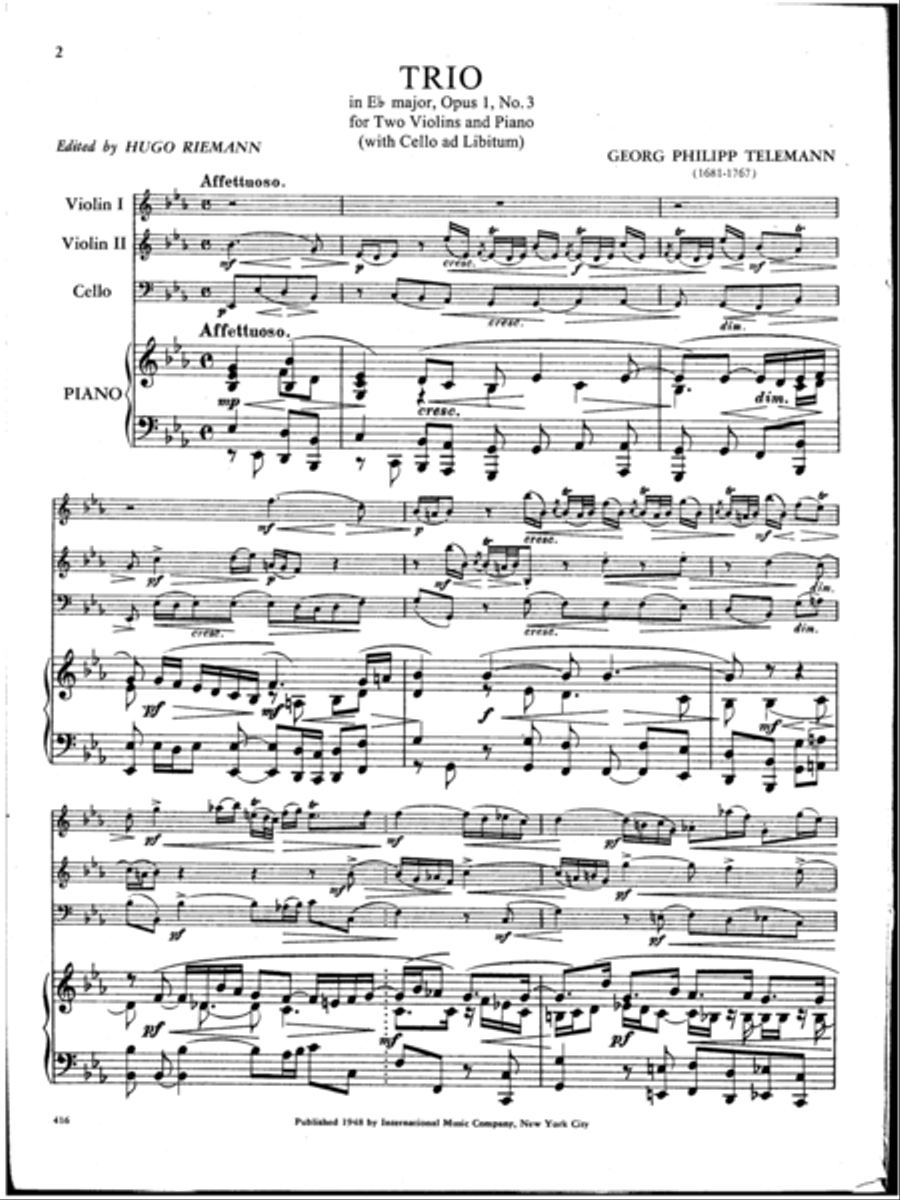 Trio In E Flat Major, Opus 1, No. 3 For Two Violins And Piano (With Cello Ad Libitum) Cello scores gallery preview page 2