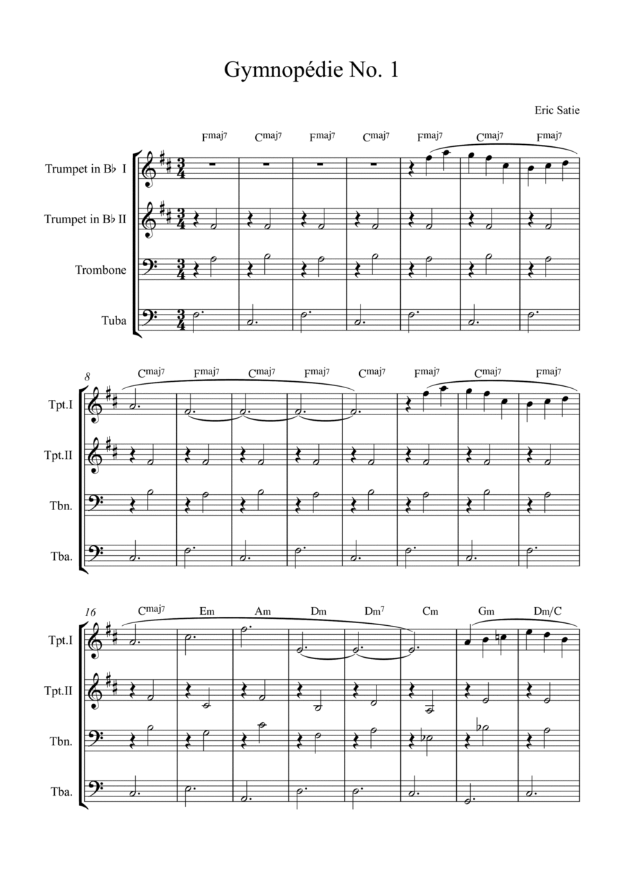 Gymnopédie No. 1 Brass Quartet scores gallery preview page 1