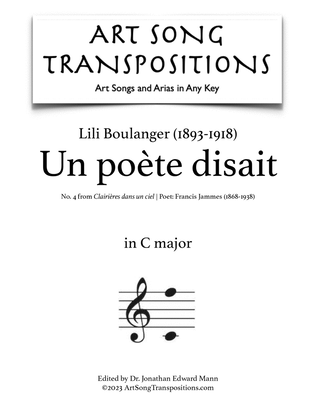 Book cover for BOULANGER: Un poète disait (transposed to C major)