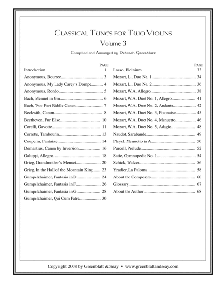 Classical Fiddle Tunes for Two Violins, Volume 3