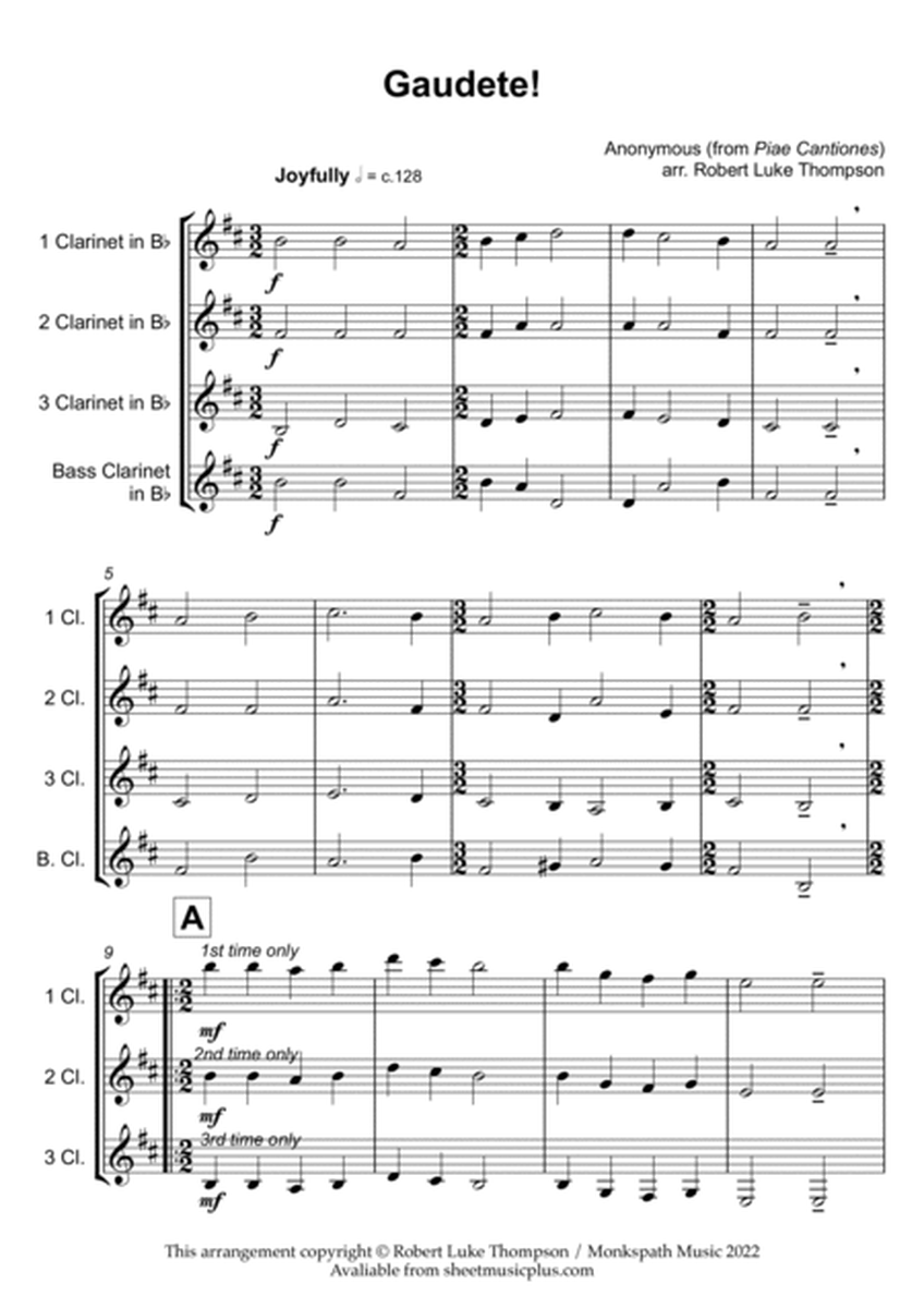 Gaudete for Clarinet Quartet image number null