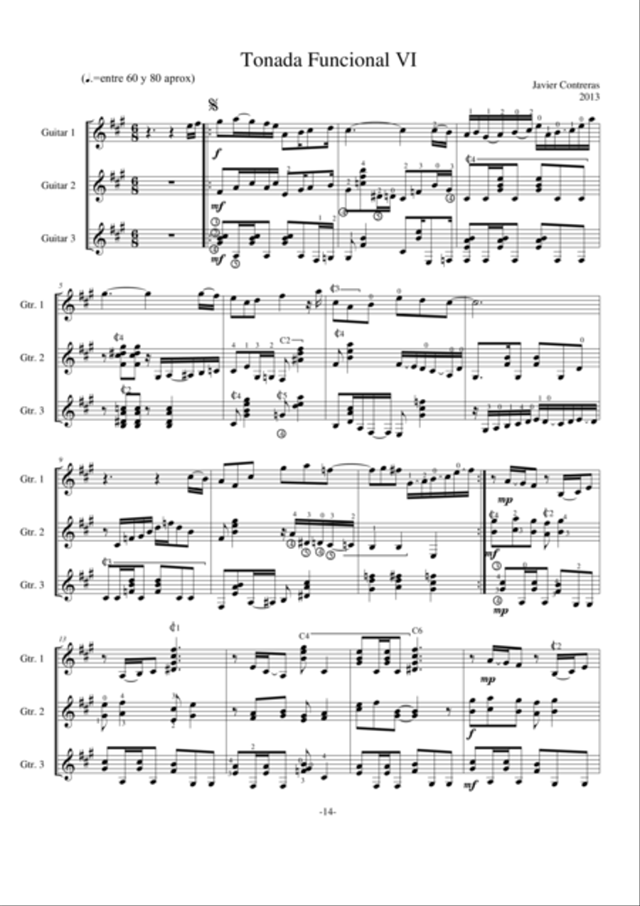 Three guitars-Tonada Funcional VI Guitar Solo scores gallery preview page 1