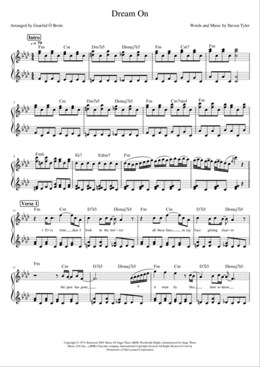 Dream On Piano Solo scores gallery preview page 1